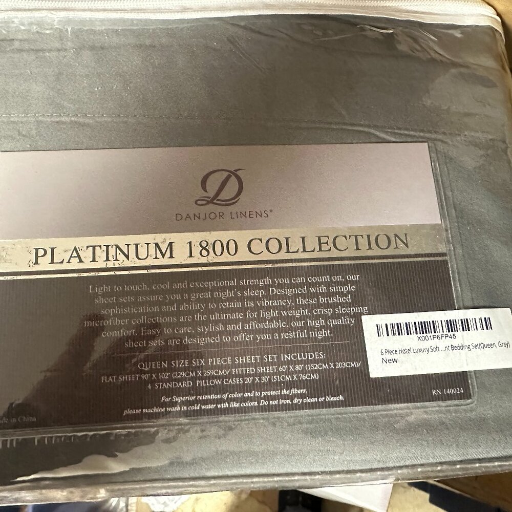 DANJOR LINENS 6 PIECE LUXURY HOTEL BEDDING SET QUEEN GREY